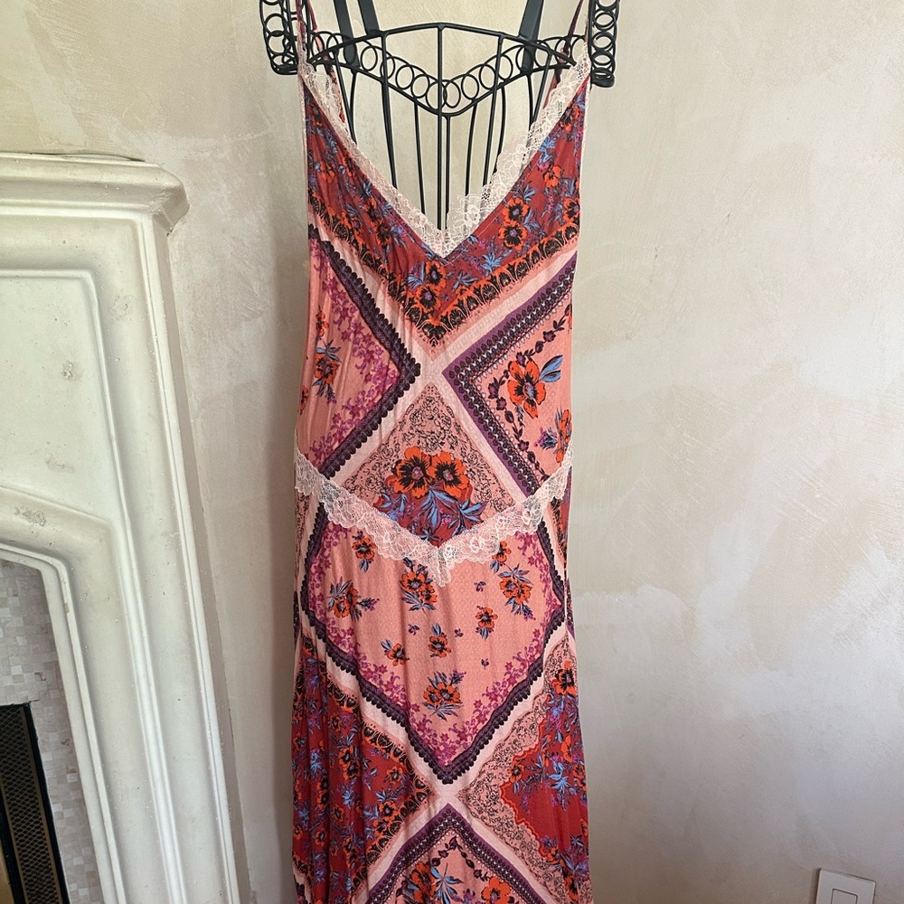 Free People Pink and Blue Floral Maxi Dress